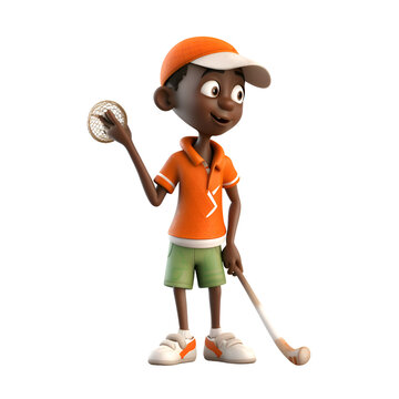 African American boy playing golf. 3d rendering. isolated on white background