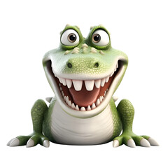 3D rendering of a cute cartoon crocodile isolated on white background