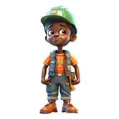 3D Render of an African American boy with helmet and work clothes