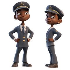 3D Render of a Little Boy and a Girl in Pilot Costume