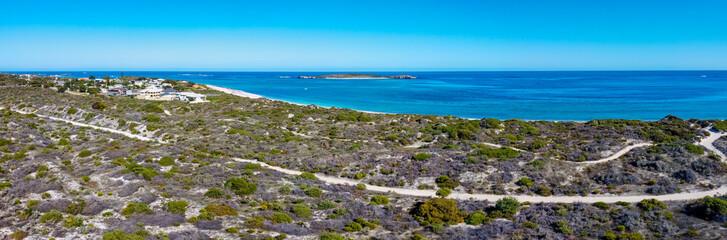 Fototapeta na wymiar Lancelin has beautiful hard white beaches, huge white sand dunes and has a lucrative crayfishing industry. Its appeal lies in its holiday destination.