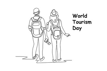 Single one line drawing World tourism day concept. Continuous line draw design graphic vector illustration.