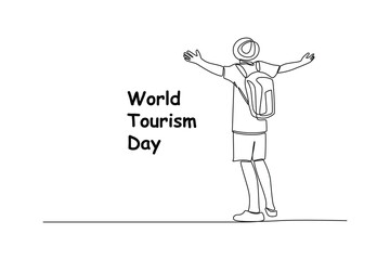 Single one line drawing World tourism day concept. Continuous line draw design graphic vector illustration.