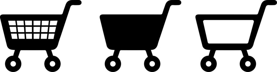 Shopping cart icons collection.Shopping basket vector icons.Empty supermarket shopping cart.Thin black buy and sale symbols.