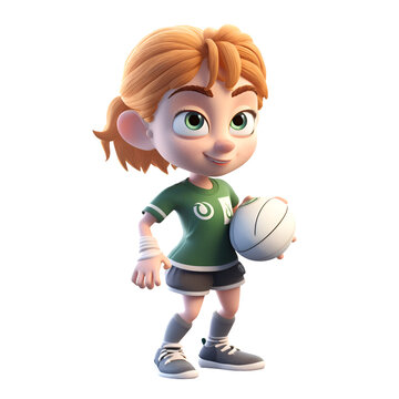 3D Render of a Cute Little Boy with a rugby ball