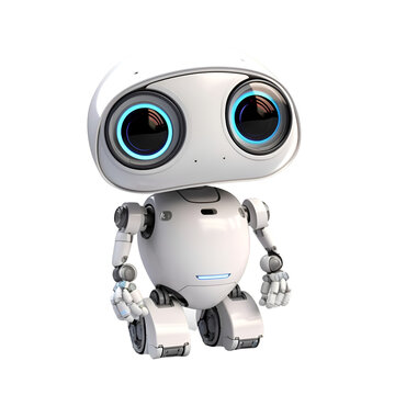 Cute robot isolated on white background 3d rendering image with clipping path