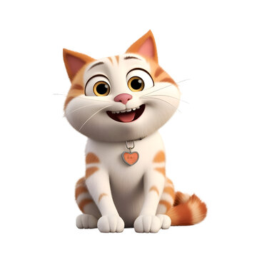 3D Render of a cute cat with a heart on white background