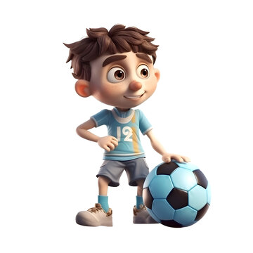 3D Render of a Little Boy with a soccer ball isolated on white background