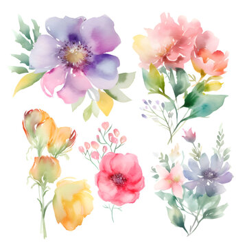 Flowers watercolor illustration. Manual composition. Mother's Day. wedding. birthday. Easter. Valentine's Day. Pastel colors. Spring. Summer.