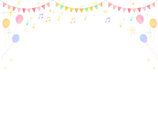 メルヘンで可愛いパーティーのようなカラフルで楽しいフレーム背景イラスト