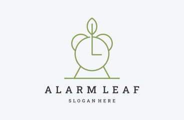 Vector clock and leaf logo combination. Time and eco symbol or icon. 