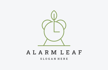 Vector clock and leaf logo combination. Time and eco symbol or icon. 