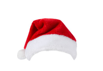 Red Santa Claus Christmas hat isolated cutout on transparent - obrazy, fototapety, plakaty