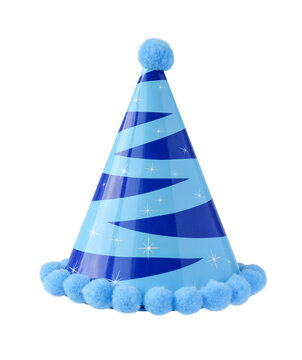 Blue birthday party hat isolated cutout on transparent