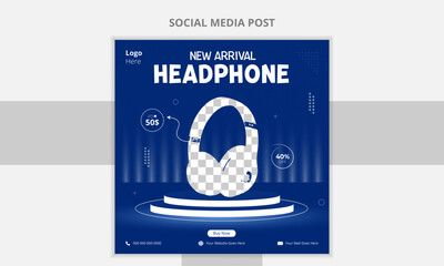 modern and elegant new arrival square headphone brand instagram and facebook social media post template vector