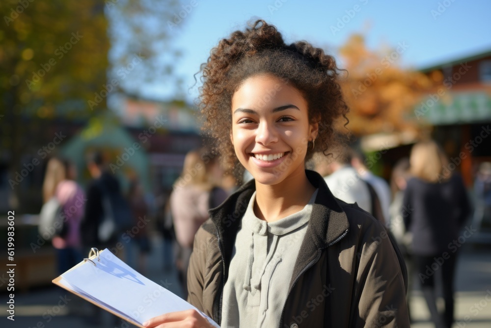 Wall mural a high school student of african american appearance goes to school. back to school concept. backgro