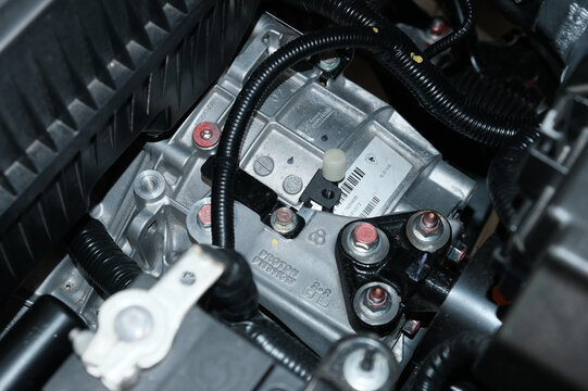 "Klang, Malaysia- 24th June, 2023: Close up picture part of Punch Powertrain transmission with noise effect.