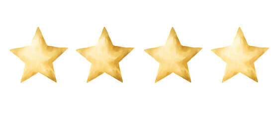 Four Gold Stars, Isolated Watercolor Clipart Illustration, Generative AI