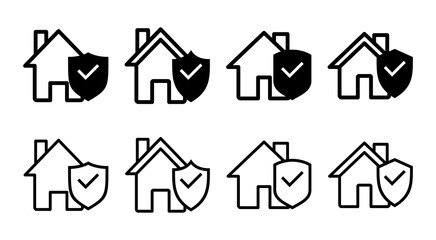Naklejka premium home insurance icon set illustration. home protection sign and symbol
