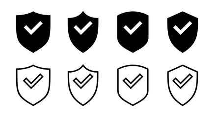 Shield check mark icon set illustration. Protection approve sign. Insurance icon