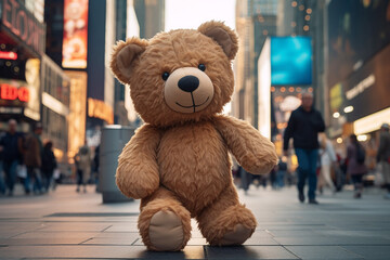 teddy bear on the street.  Generative AI