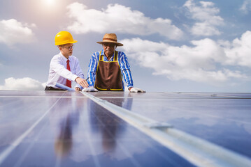 Engineers assist farmers in installing solar panels, providing guidance and advice on sustainable...