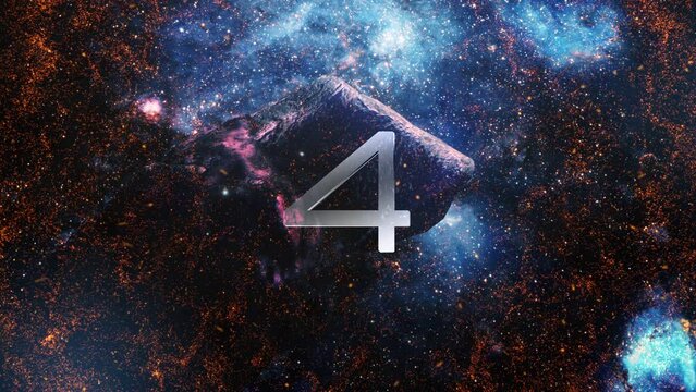 Five Second Countdown Timer with Abstract space rocks scence universe nebula space galaxy background. five to zero count down science effect counting timer with hyperspace wormhole tunnel.Futuristic c