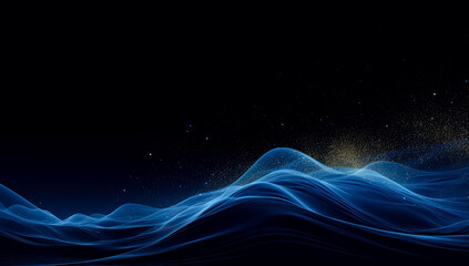 Abstract blue wave pattern made by the light on a black background.
