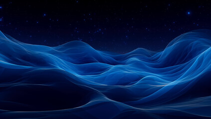 Abstract blue wave pattern made by the light on a black background.
