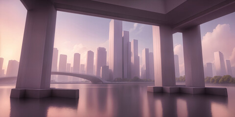 Fototapeta premium Panoramic view of futuristic morden city skyline. 