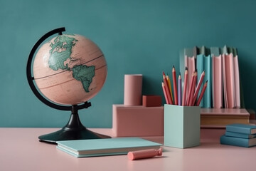 International Literacy Day stationary and globe on the desk AI-Generated 