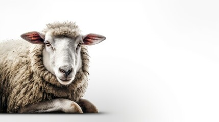 Portrait sheep isolated on white background, with text space can use for advertising, ads, branding