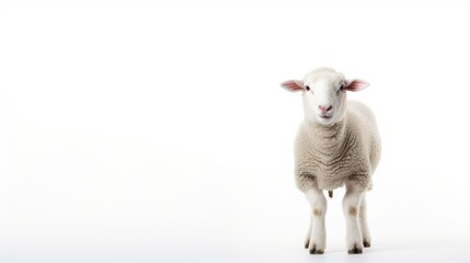 Obraz premium Portrait sheep isolated on white background, with text space can use for advertising, ads, branding