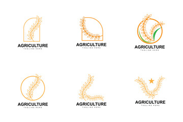 Rice Logo, Farm Wheat Logo Design, Vector Wheat Rice Icon Template Illustration