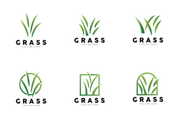 Green Grass Logo Design, Farm Landscape Illustration, Natural Scenery Vector