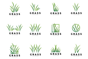 Green Grass Logo Design, Farm Landscape Illustration, Natural Scenery Vector