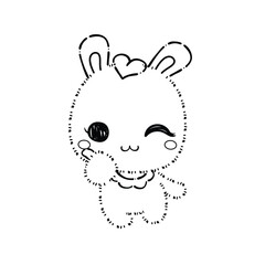 Kawaii Rabbit and Bunny Cartoon Outline Coloring Book. Happy Easter. Illustration Vector
