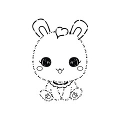 Kawaii Rabbit and Bunny Cartoon Outline Coloring Book. Happy Easter. Illustration Vector