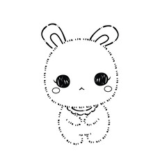 Kawaii Rabbit and Bunny Cartoon Outline Coloring Book. Happy Easter. Illustration Vector