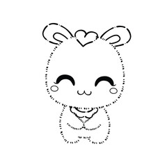 Fototapeta premium Kawaii Rabbit and Bunny Cartoon Outline Coloring Book. Happy Easter. Illustration Vector