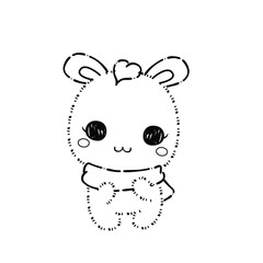 Kawaii Rabbit and Bunny Cartoon Outline Coloring Book. Happy Easter. Illustration Vector