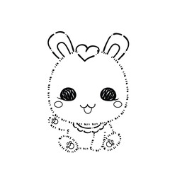 Kawaii Rabbit and Bunny Cartoon Outline Coloring Book. Happy Easter. Illustration Vector