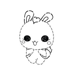 Kawaii Rabbit and Bunny Cartoon Outline Coloring Book. Happy Easter. Illustration Vector