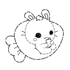 Kawaii Rabbit and Bunny Cartoon Outline Coloring Book. Happy Easter. Illustration Vector