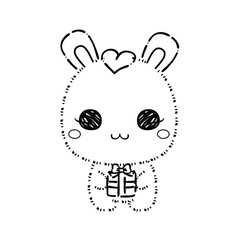 Kawaii Rabbit and Bunny Cartoon Outline Coloring Book. Happy Easter. Illustration Vector