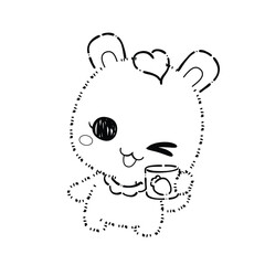 Kawaii Rabbit and Bunny Cartoon Outline Coloring Book. Happy Easter. Illustration Vector
