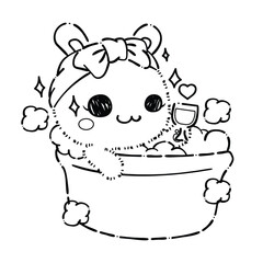 Kawaii Rabbit and Bunny Cartoon Outline Coloring Book. Happy Easter. Illustration Vector