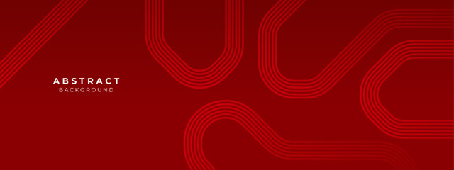 Red color geomerict pattern on banner with shadow. Abstract color geometric background with copy space.