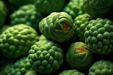 Fototapeta premium Macro shots capture the intricate details and textures of Brussels sprouts, revealing their unique patterns and vibrant colors. Generative AI.