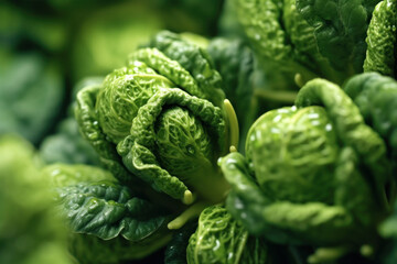 Obraz premium Macro shots capture the intricate details and textures of Brussels sprouts, revealing their unique patterns and vibrant colors. Generative AI.